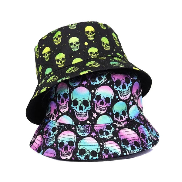 Skull Print Reversible Bucket Sun Hat Unisex