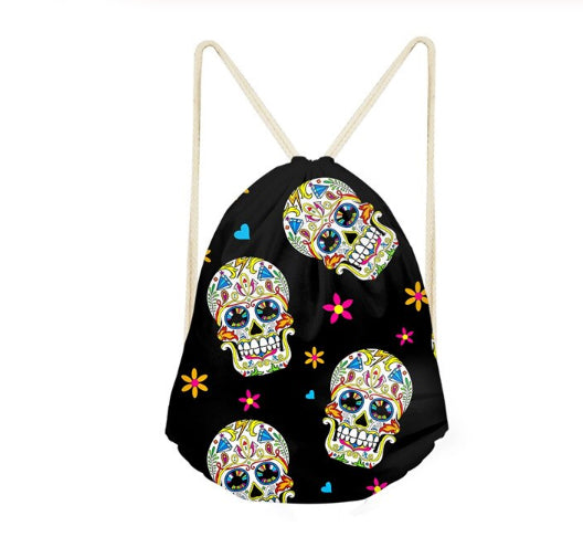 Skull Design Drawstring Bag for Women