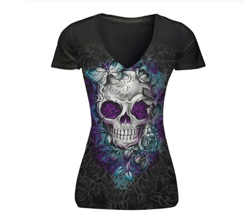 Skull Design Short Sleeve V-Neck T's