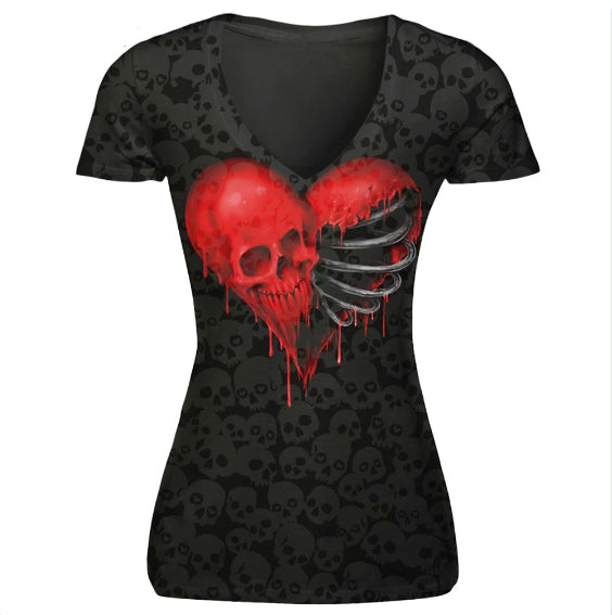 Skull Design Short Sleeve V-Neck T's