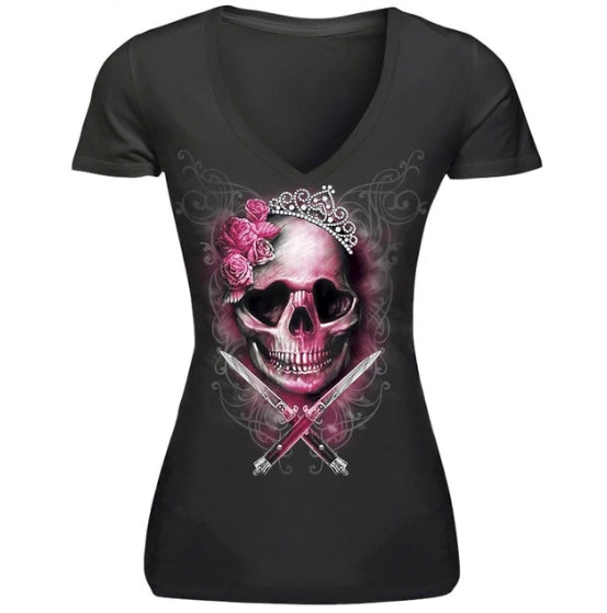 Skull Design Short Sleeve V-Neck T's