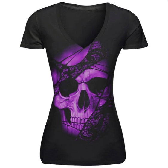 Skull Design Short Sleeve V-Neck T's