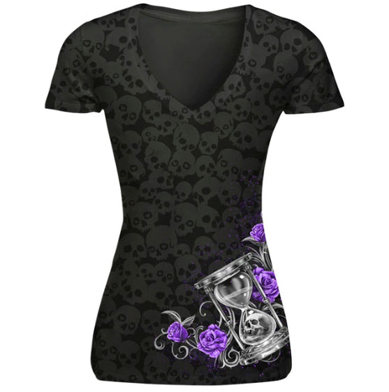 Skull Design Short Sleeve V-Neck T's