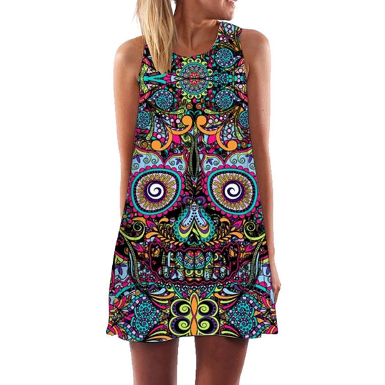 Colorful Skull Boho Dress