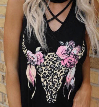 Leopard Skull Cross Tank Top