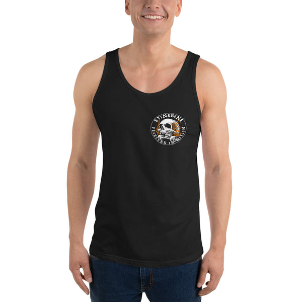 StinkBone Flaming Skull Unisex Tank Top White Lettering