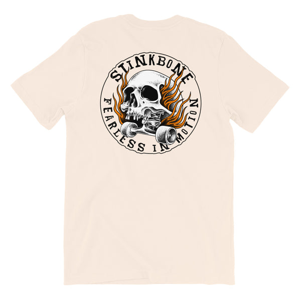 StinkBone Flaming Wheel Short-Sleeve Unisex T-Shirt Black Lettering