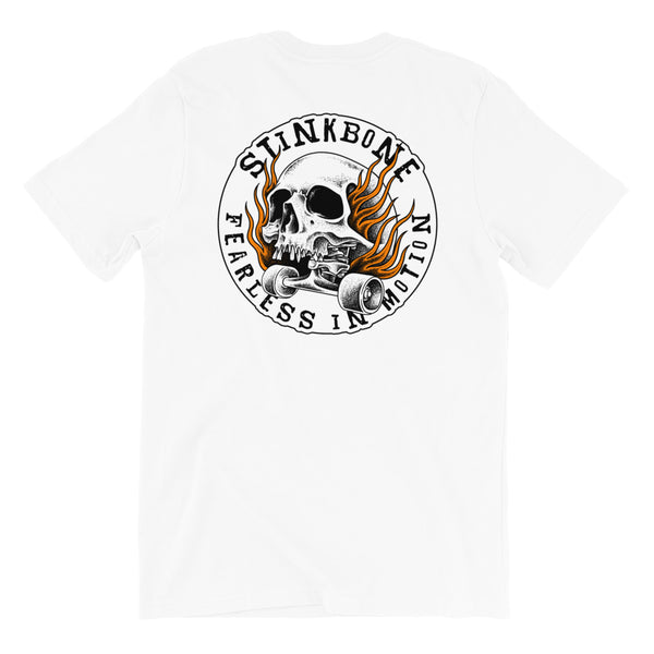 StinkBone Flaming Wheel Short-Sleeve Unisex T-Shirt Black Lettering