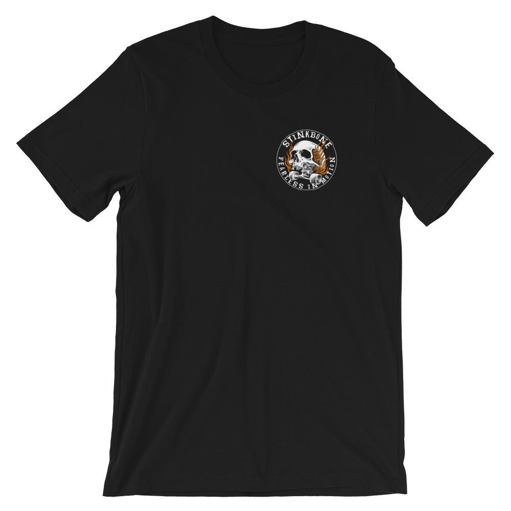 StinkBone Flaming Skull Short-Sleeve Unisex T-Shirt White Lettering