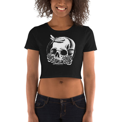 Ladies Skull and Roses Crop Tee