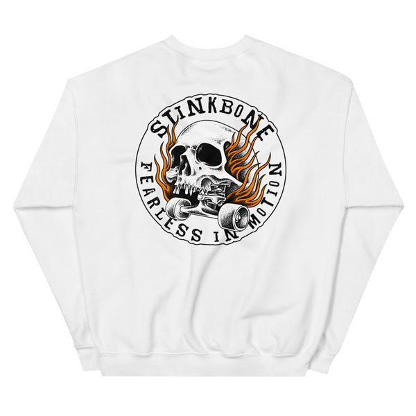 StinkBone Flaming Skull Unisex Sweatshirt Black lettering