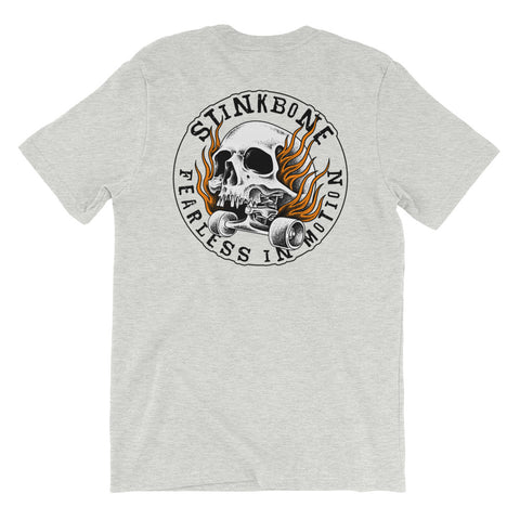 StinkBone Flaming Wheel Short-Sleeve Unisex T-Shirt Black Lettering