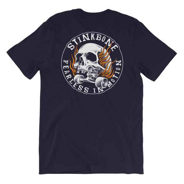 StinkBone Flaming Skull Short-Sleeve Unisex T-Shirt White Lettering