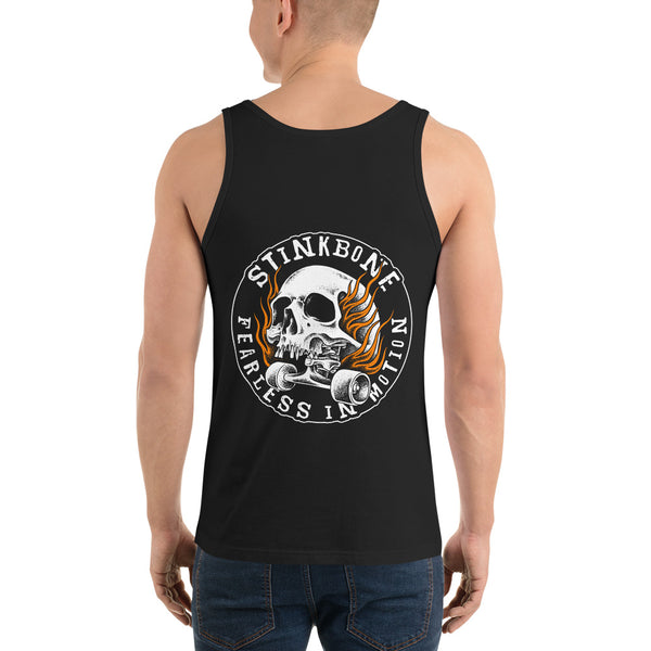 StinkBone Flaming Skull Unisex Tank Top White Lettering