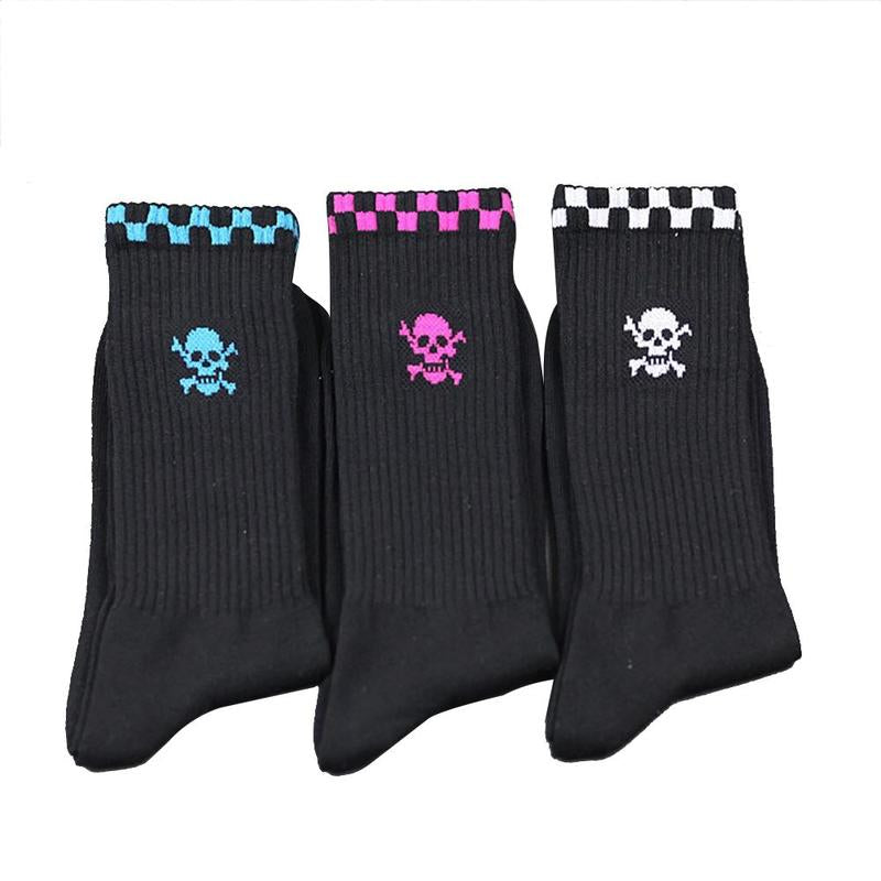 Skull/Checkerboard Print Cotton Crew Socks