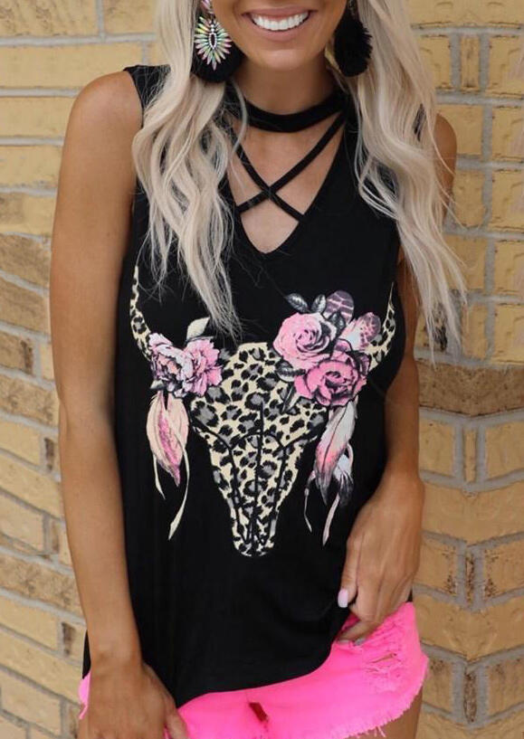 Leopard Skull Cross Tank Top