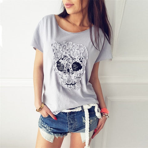 Short Sleeve Lace Skull T-Shirt