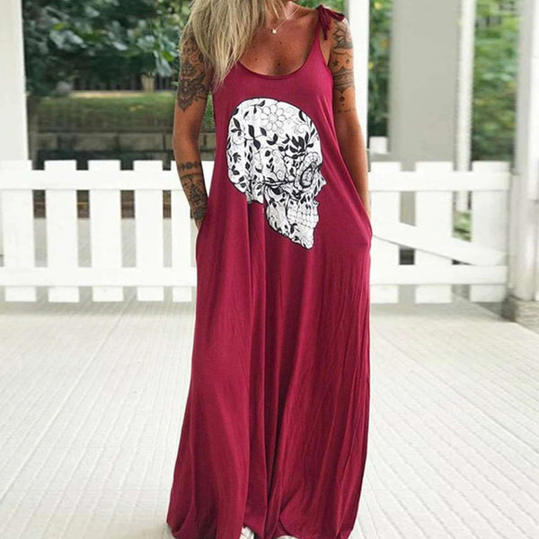 2020 Punk Style Loose Summer Boho Sleeveless Long Dress