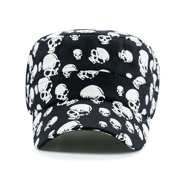 Mens Black Skull Adjustable Flat Cap