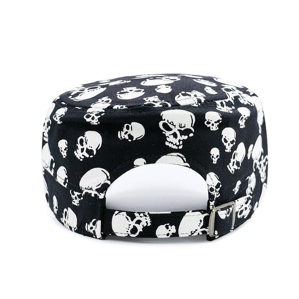 Mens Black Skull Adjustable Flat Cap