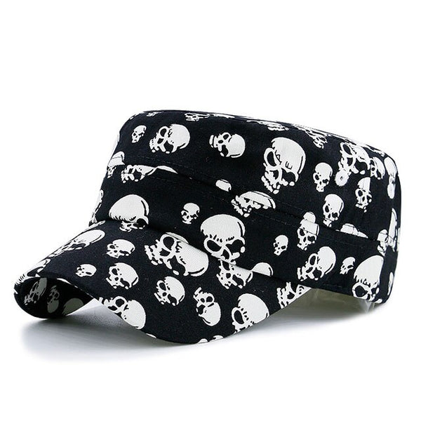 Mens Black Skull Adjustable Flat Cap