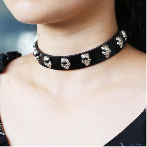 Skull Choker Necklace Studded w/ Skulls