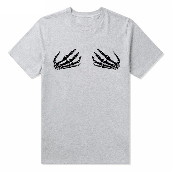 Womens skeleton hands t shirt grey