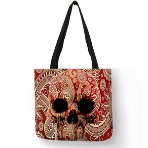 Paisley Skull Print Tote Bag