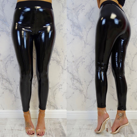 Gothic Stretchy Shiny Wet Look Faux Leather Skinny Leggings