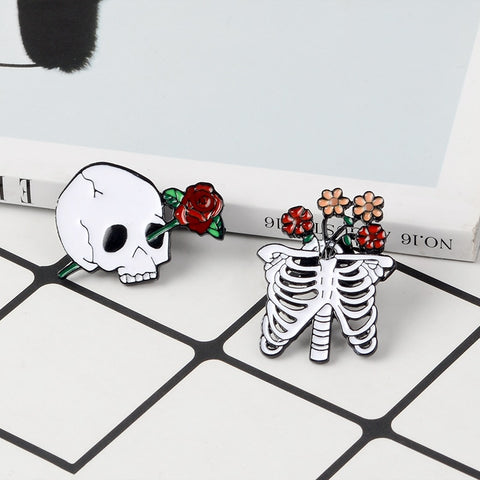 Skeleton/Floral Enamel Pin