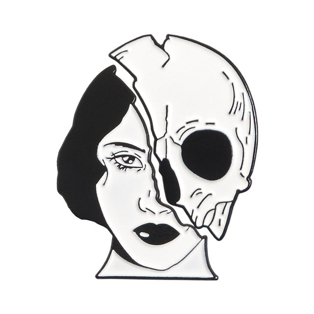 Womens Half Skull Punk Goth Enamel Pin