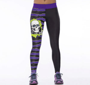 Women's Skull Leggins in puple & lime green